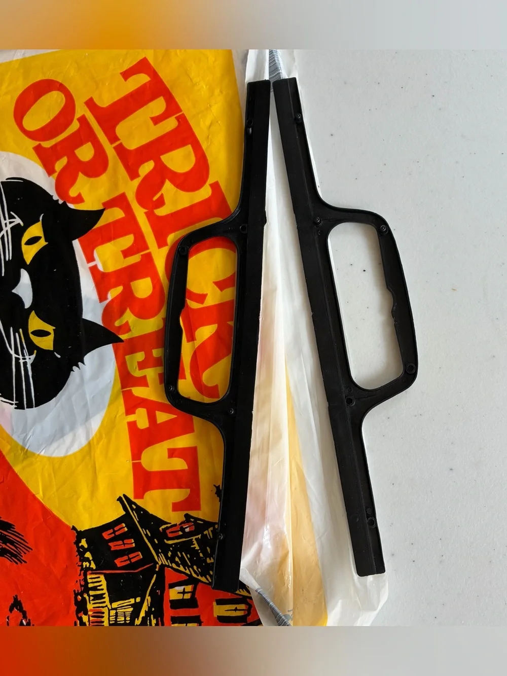 Vtg Halloween 2 Sided Black Cat Plastic Trick Or Treat Bag Witch Decoration Snap